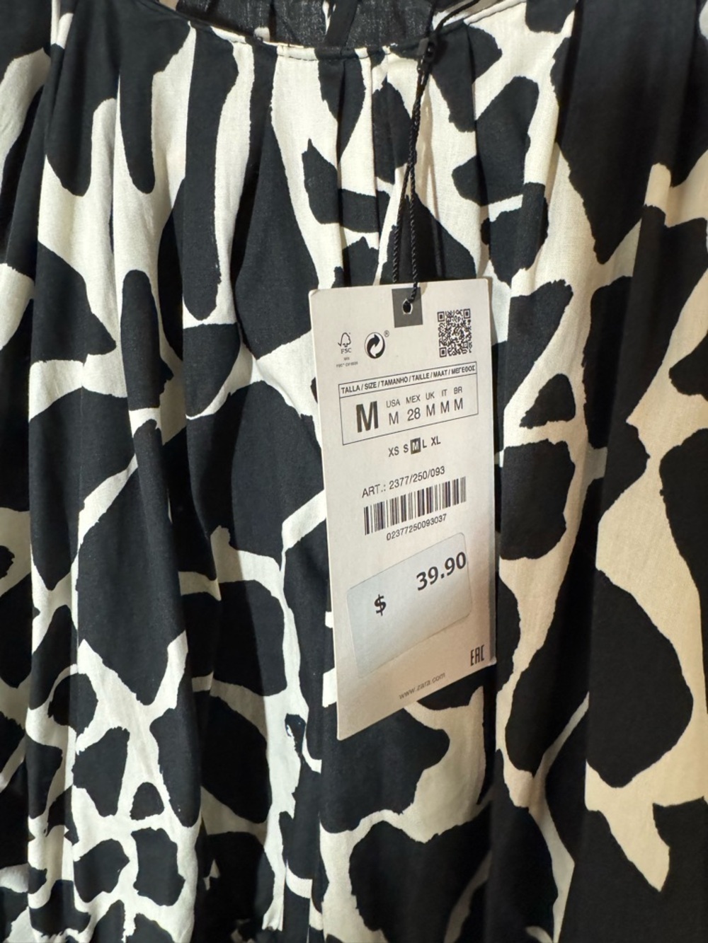 Zara Black & White Giraffe Print Puff Sleeve Peplum Top - Picture 5 of 9